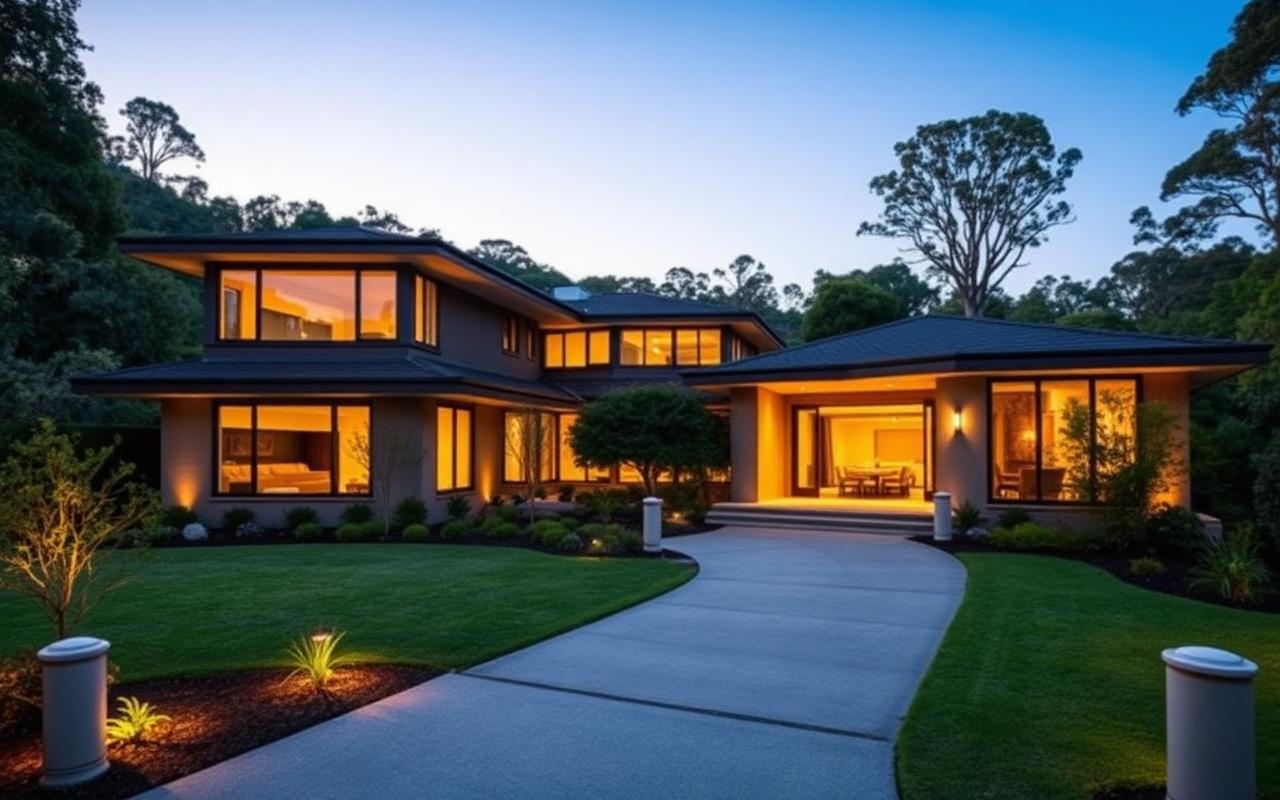 Modern North Shore Sydney home at twilight