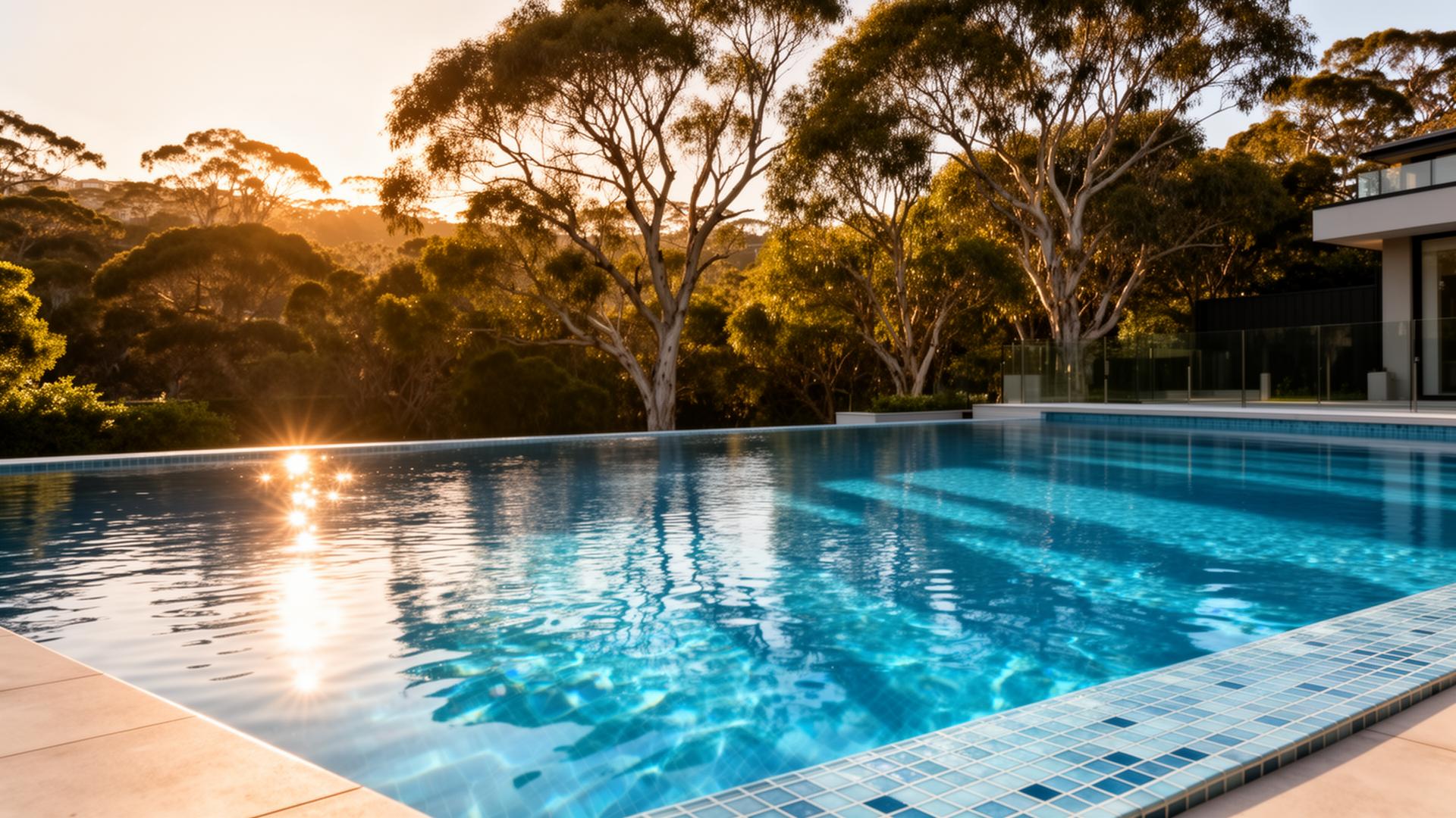 Crystal clear backyard pool on the North Shore at golden hour